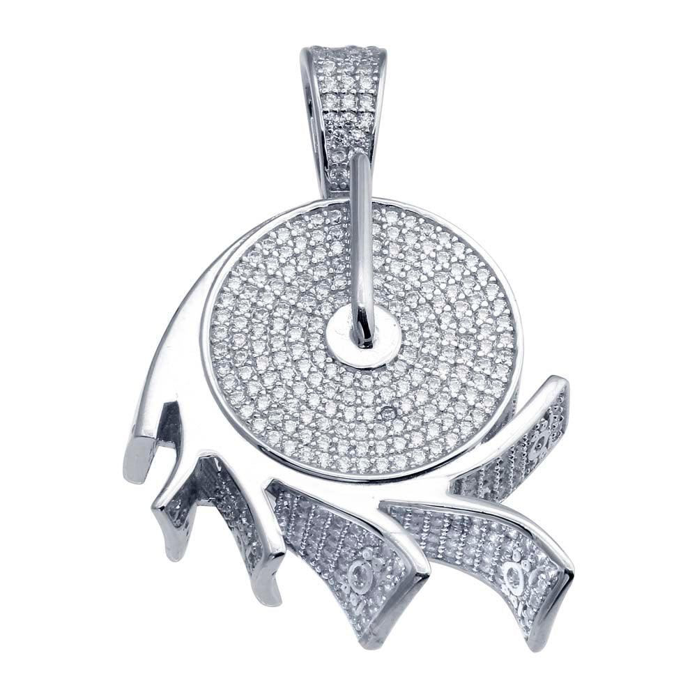 Rhodium Plated 925 Sterling Silver CZ Encrusted Money Roll Hip Hop Pendant - SLP00237