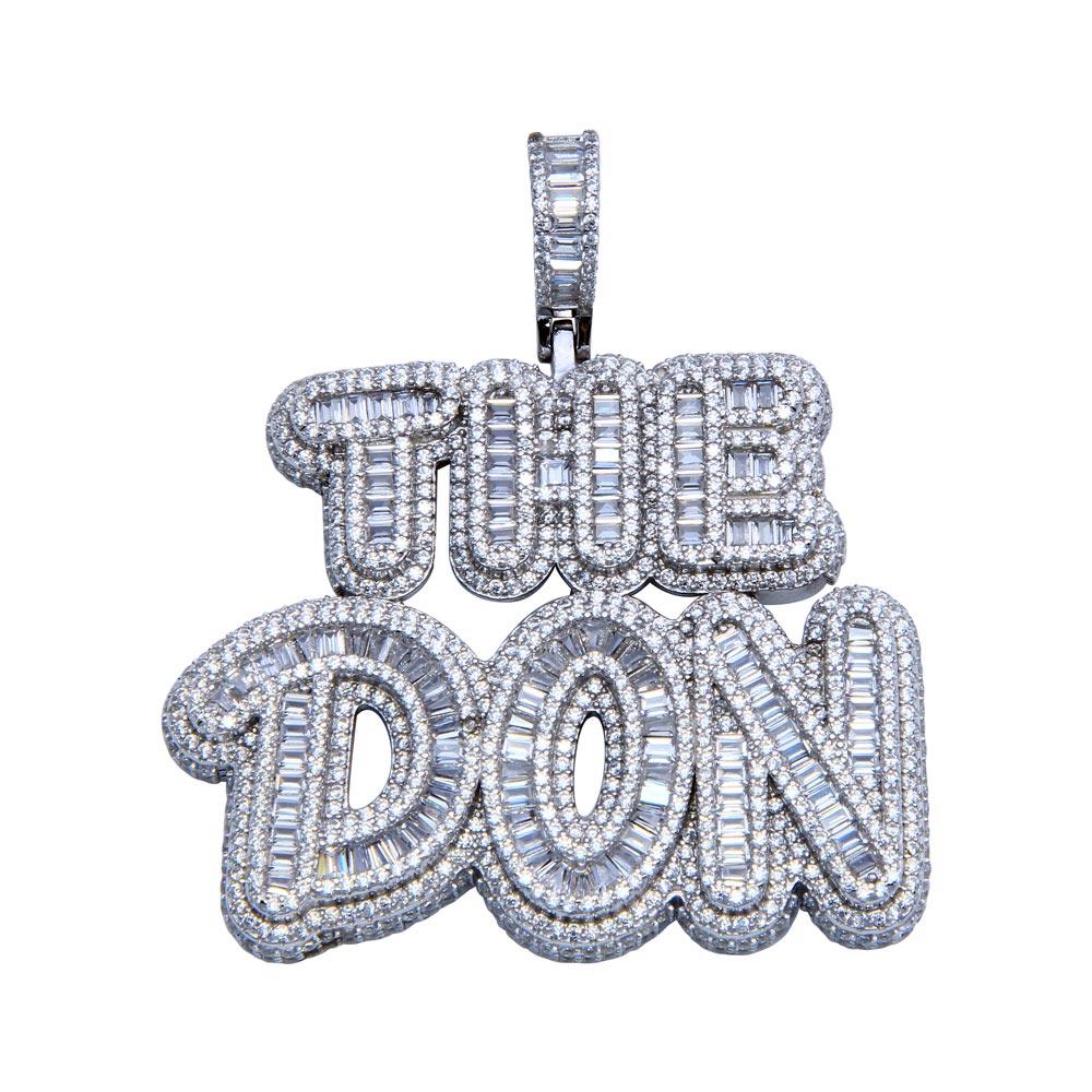 Rhodium Plated 925 Sterling Silver CZ THE DON Hip Hop Pendant - SLP00240