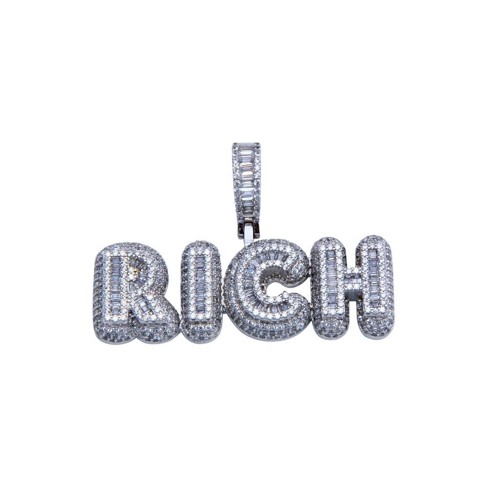 Rhodium Plated 925 Sterling Silver CZ RICH Hip Hop Pendant - SLP00246