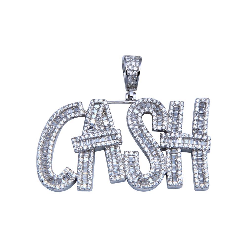 Rhodium Plated 925 Sterling Silver CZ CASH Hip Hop Pendant - SLP00249