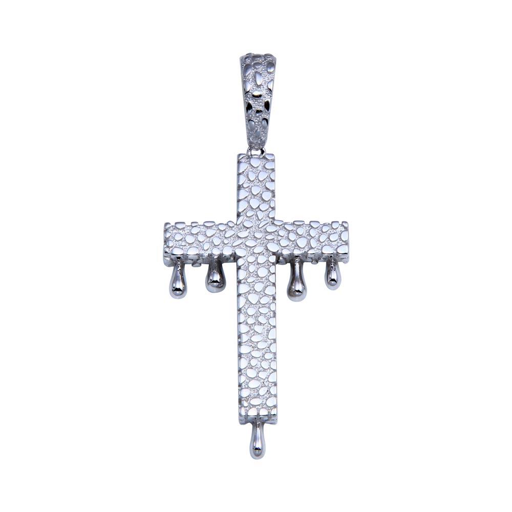 Rhodium Plated 925 Sterling Silver CZ Dripping Cross Hip Hop Pendant - SLP00258