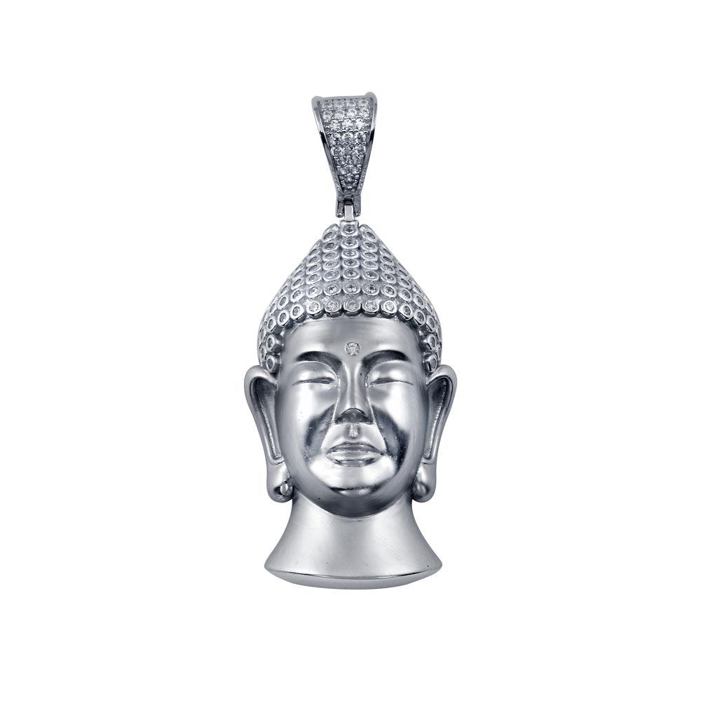 Rhodium Plated 925 Sterling Silver CZ  Buddha Hip Hop Pendant - SLP00268