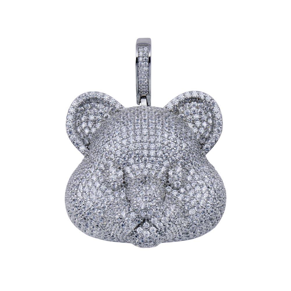 Rhodium Plated 925 Sterling Silver CZ  Bear Hip Hop Pendant - SLP00271