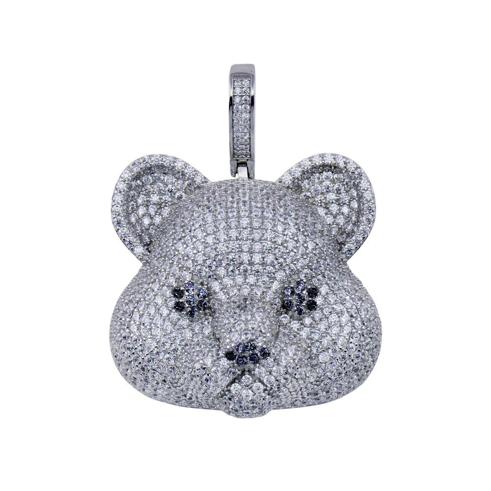 Rhodium Plated 925 Sterling Silver CZ  Bear Hip Hop Pendant - SLP00271