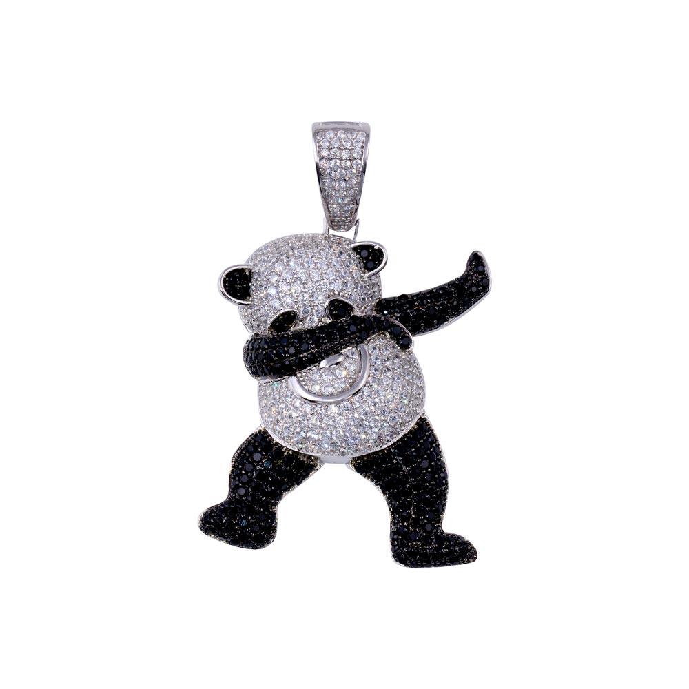 Rhodium Plated 925 Sterling Silver CZ  Panda Hip Hop Pendant - SLP00272