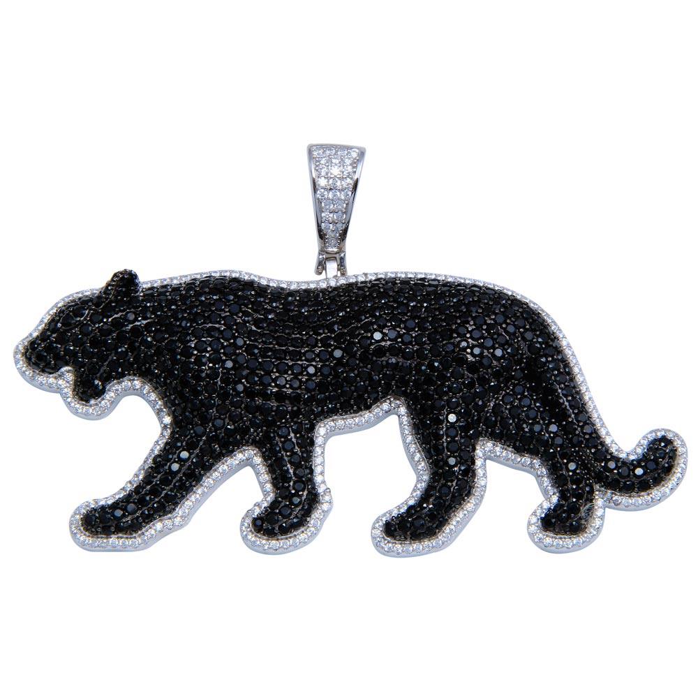 Rhodium Plated 925 Sterling Silver CZ Black Panther Hip Hop Pendant - SLP00273