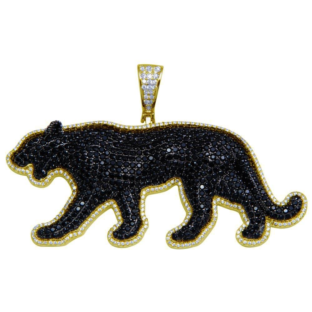 Gold Plated 925 Sterling Silver CZ Black Panther Hip Hop Pendant - SLP00273GP