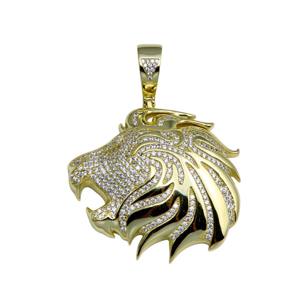 Gold Plated 925 Sterling Silver CZ  Lion Hip Hop Pendant - SLP00275GP