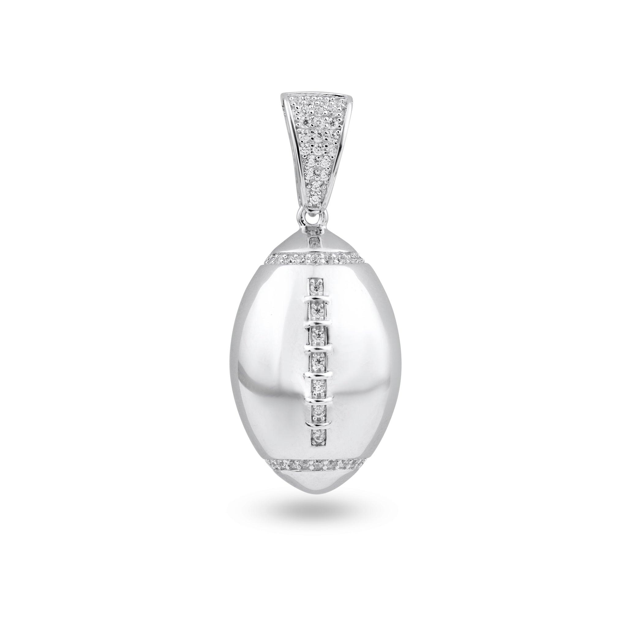 Rhodium Plated 925 Sterling Silver Football Clear CZ Pendant - SLP00343