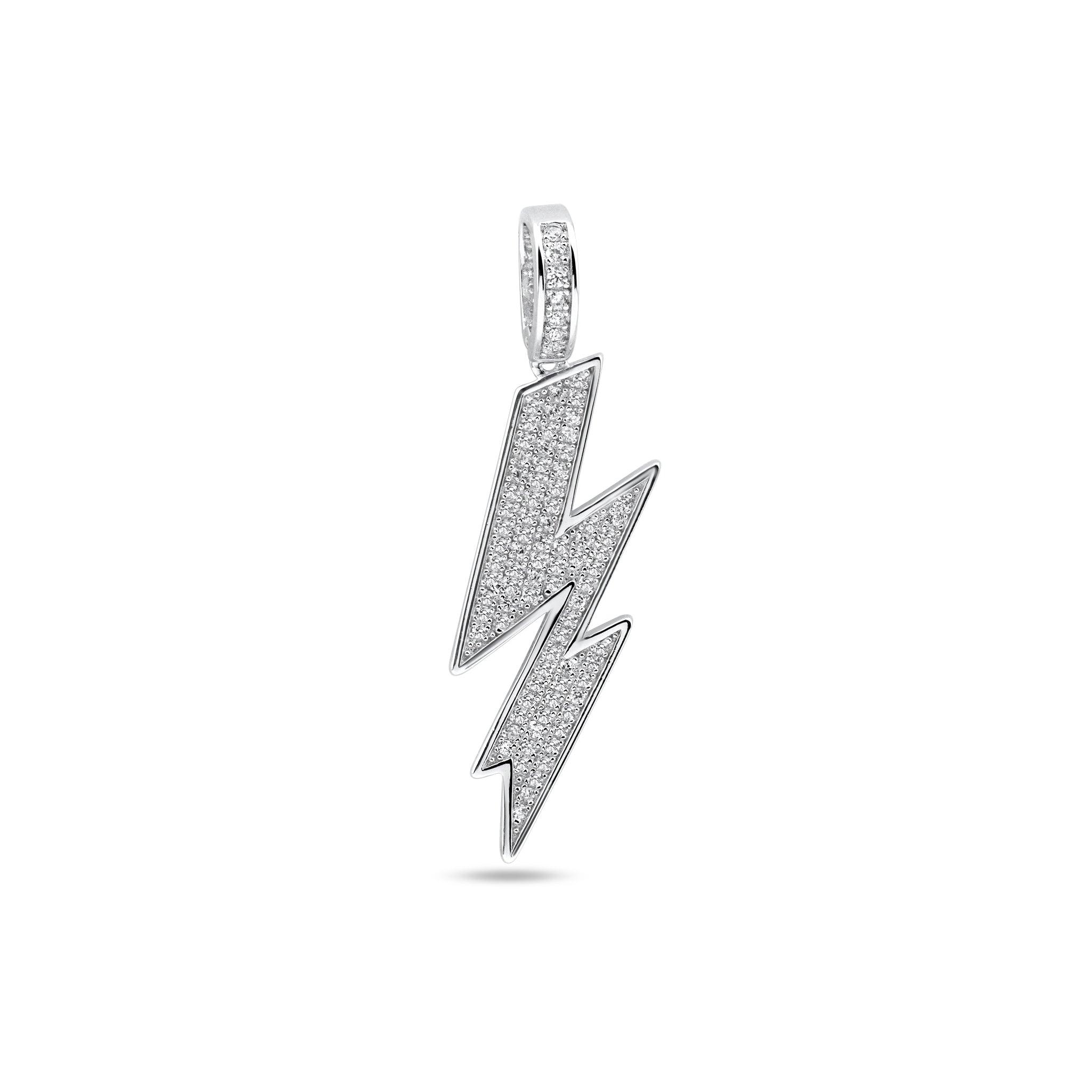 Rhodium Plated 925 Sterling Silver Lightning Clear CZ Pendant - SLP00344