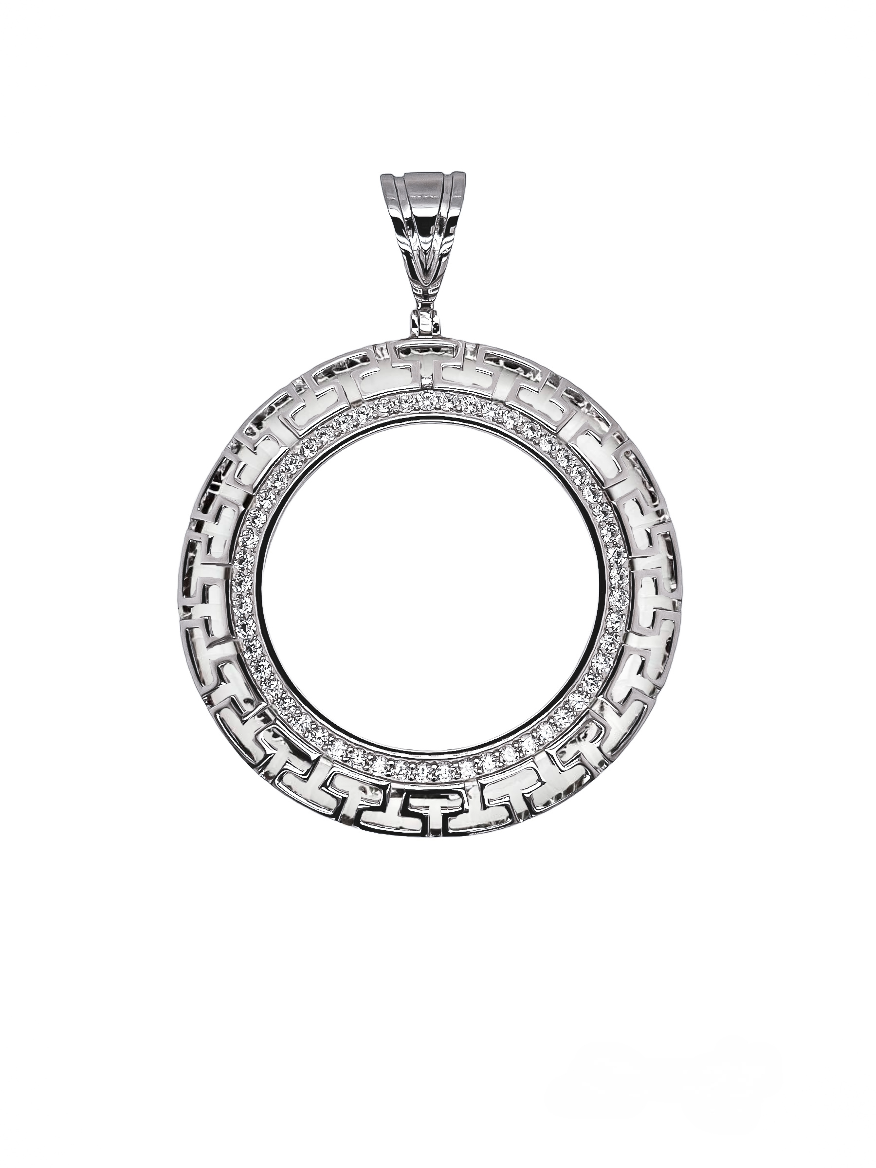 Rhodium Plated 925 Sterling Silver Centenario Bezel Aztec Clear CZ Pendant - SLP00433