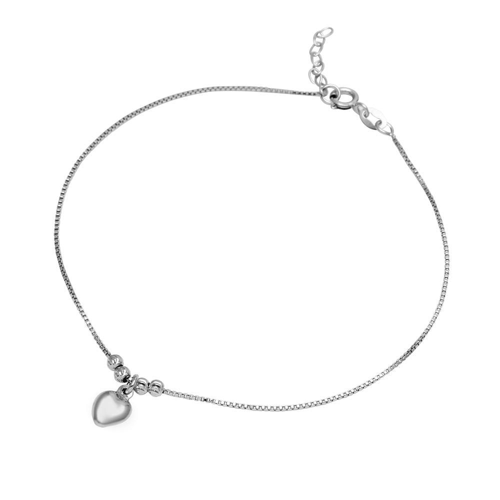 Rhodium Plated 925 Sterling Silver Dangling Heart Anklet - SOA00008