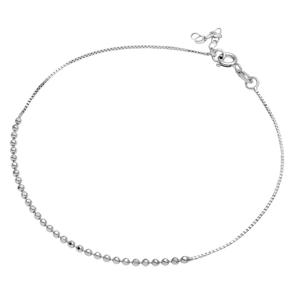 Rhodium Plated 925 Sterling Silver DC Bead Anklet - SOA00013