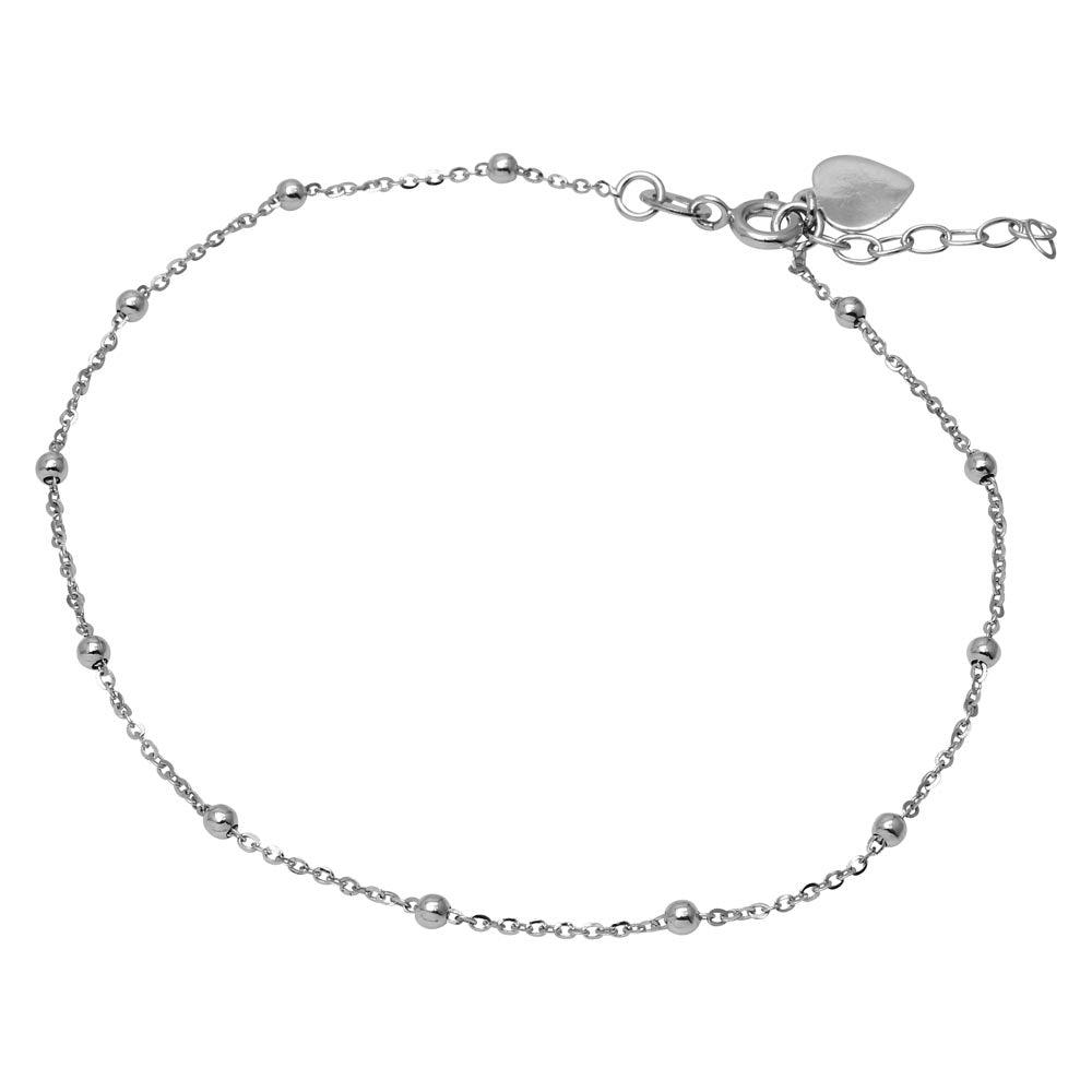 Rhodium Plated 925 Sterling Silver DC Beads and Heart Anklet - SOA00015