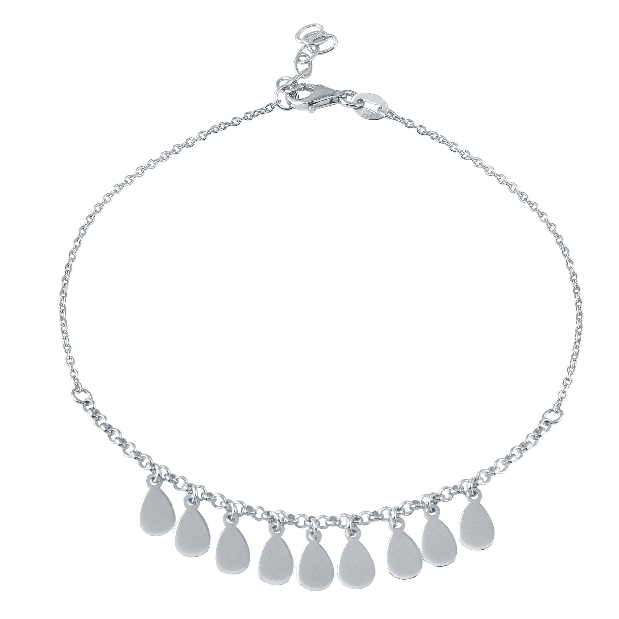 Rhodium Plated 925 Sterling Silver Dangling Teardrop Charm Anklet - SOA00021