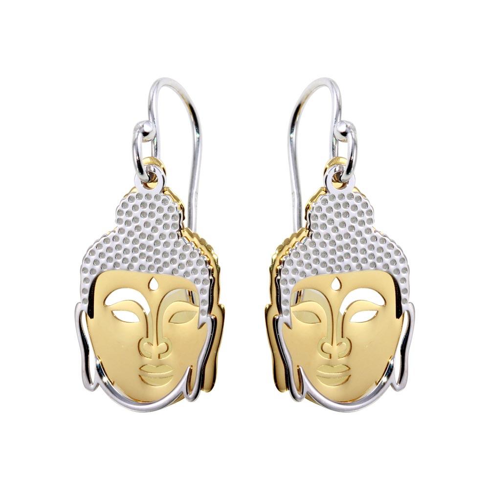 Two-Tone 925 Sterling Silver Flat Buddha Earrings - SOE00005