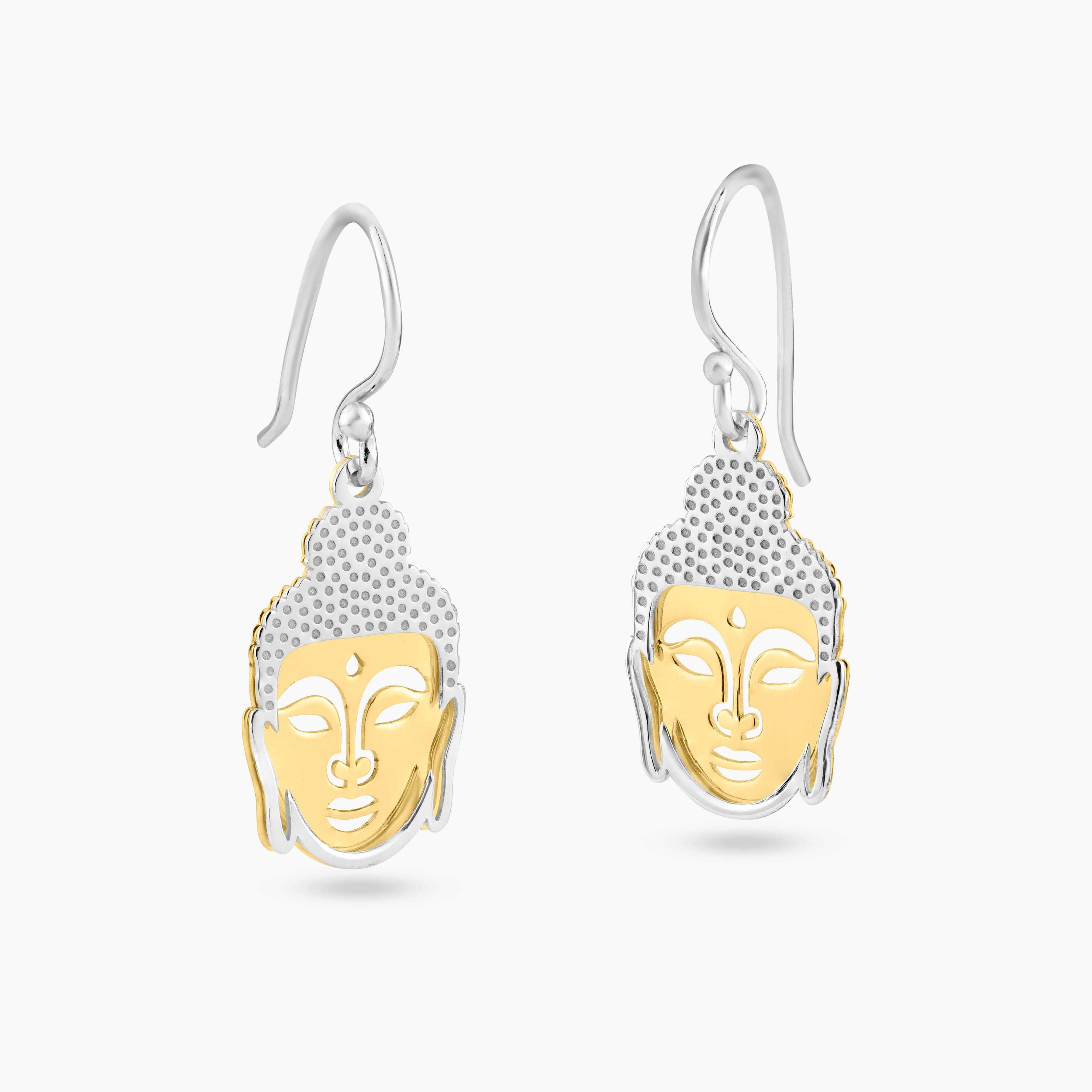 Two-Tone 925 Sterling Silver Flat Buddha Earrings - SOE00005