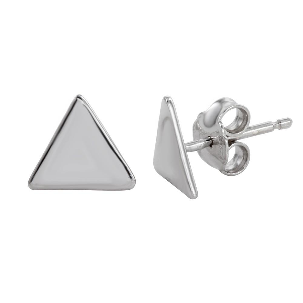 Rhodium Plated 925 Sterling Silver Flat Triangle Stud Earrings - SOE00008