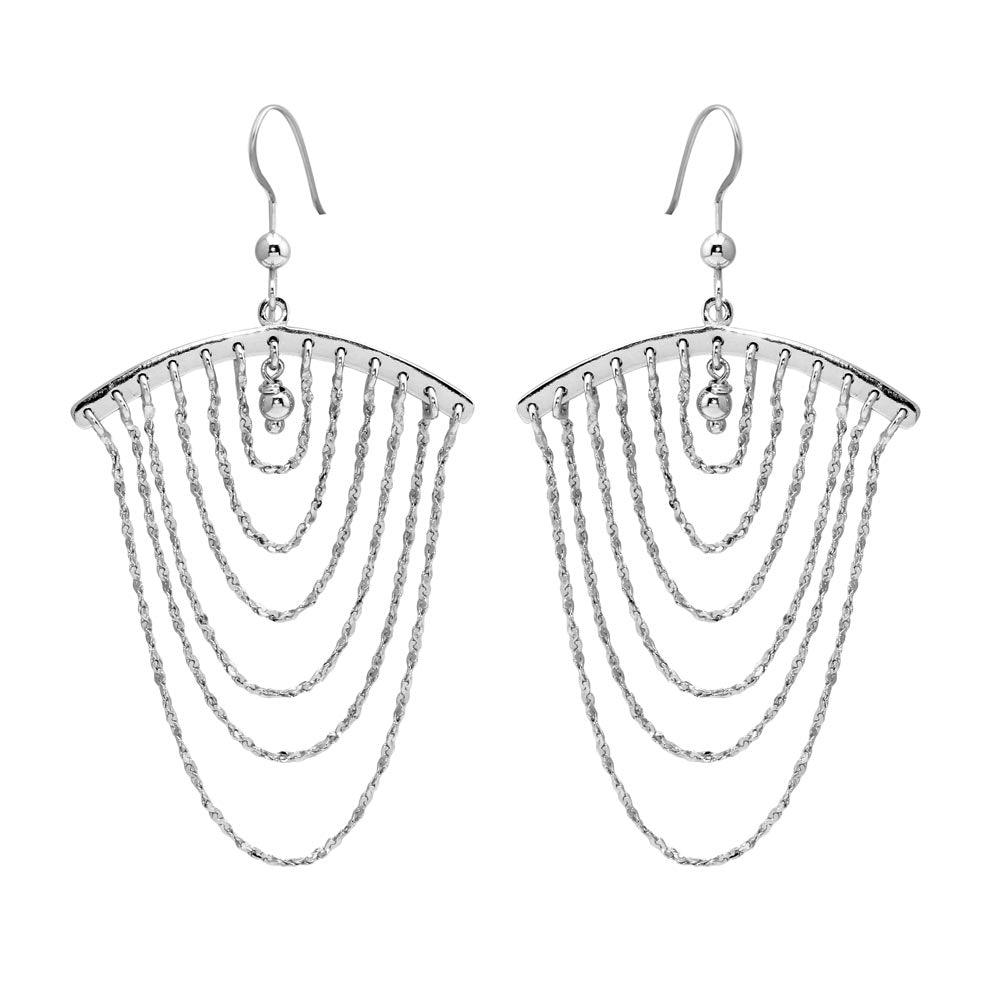 Rhodium Plated 925 Sterling Silver Dangling Chain Earrings - SOE00019