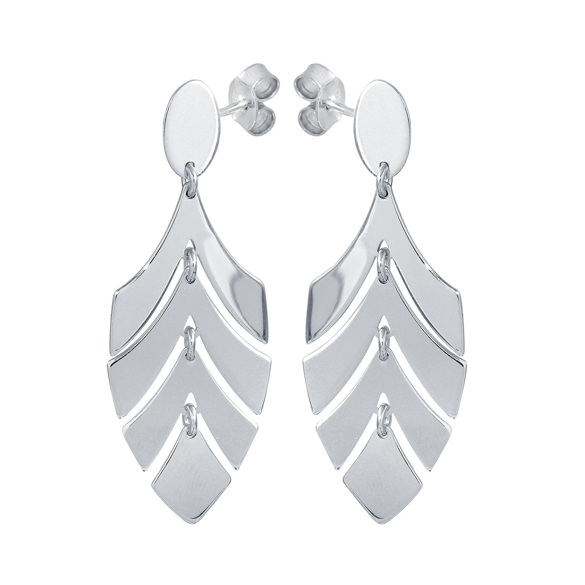 Rhodium Plated 925 Sterling Silver Dangling Flexible Half Leaves Earrings - SOE00031