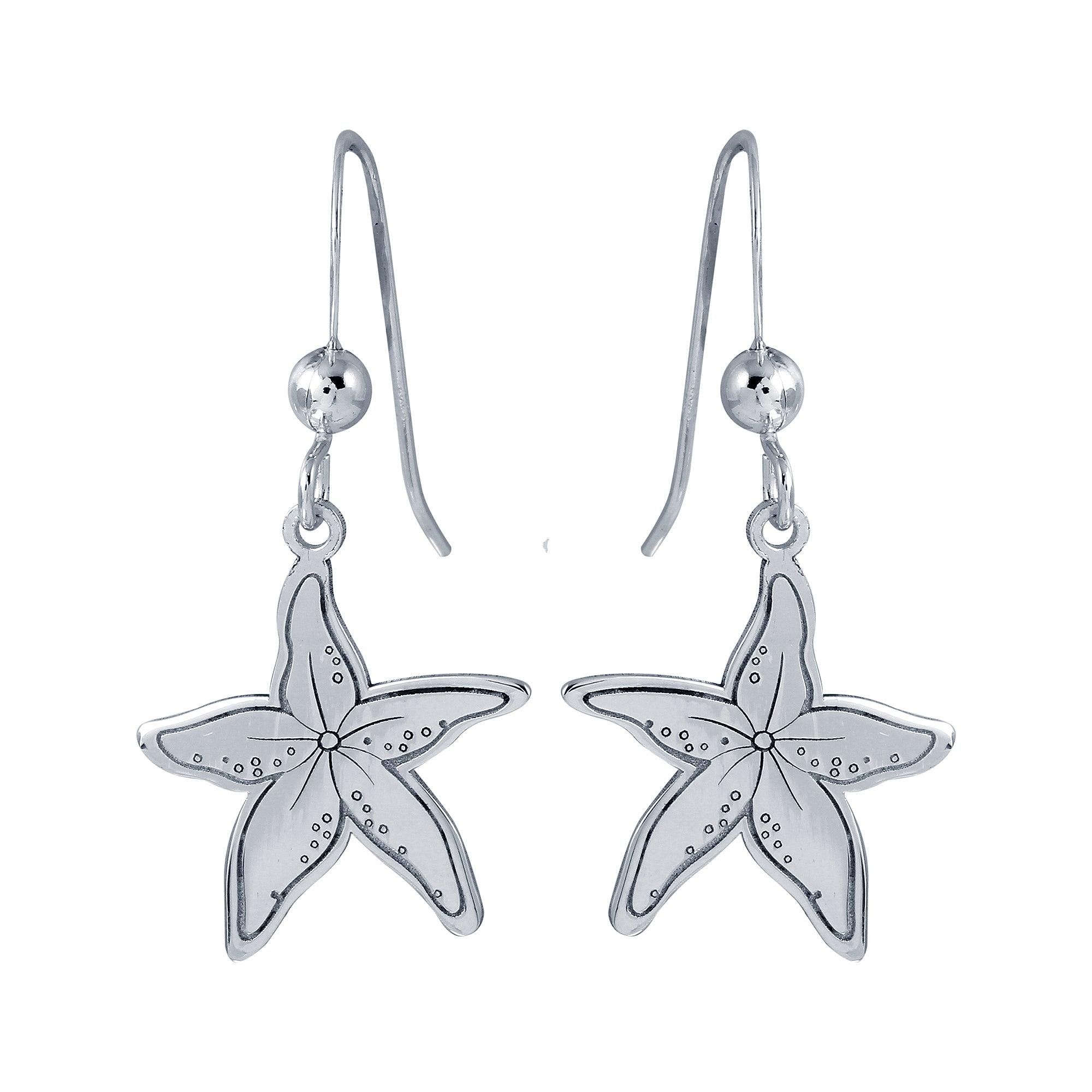 Rhodium Plated 925 Sterling Silver Dangling Starfish Earrings - SOE00038