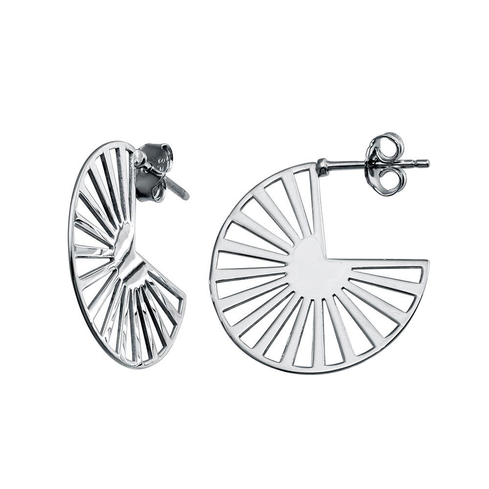 Rhodium Plated 925 Sterling Silver  Semi Hoop Fan Earring - SOE00041