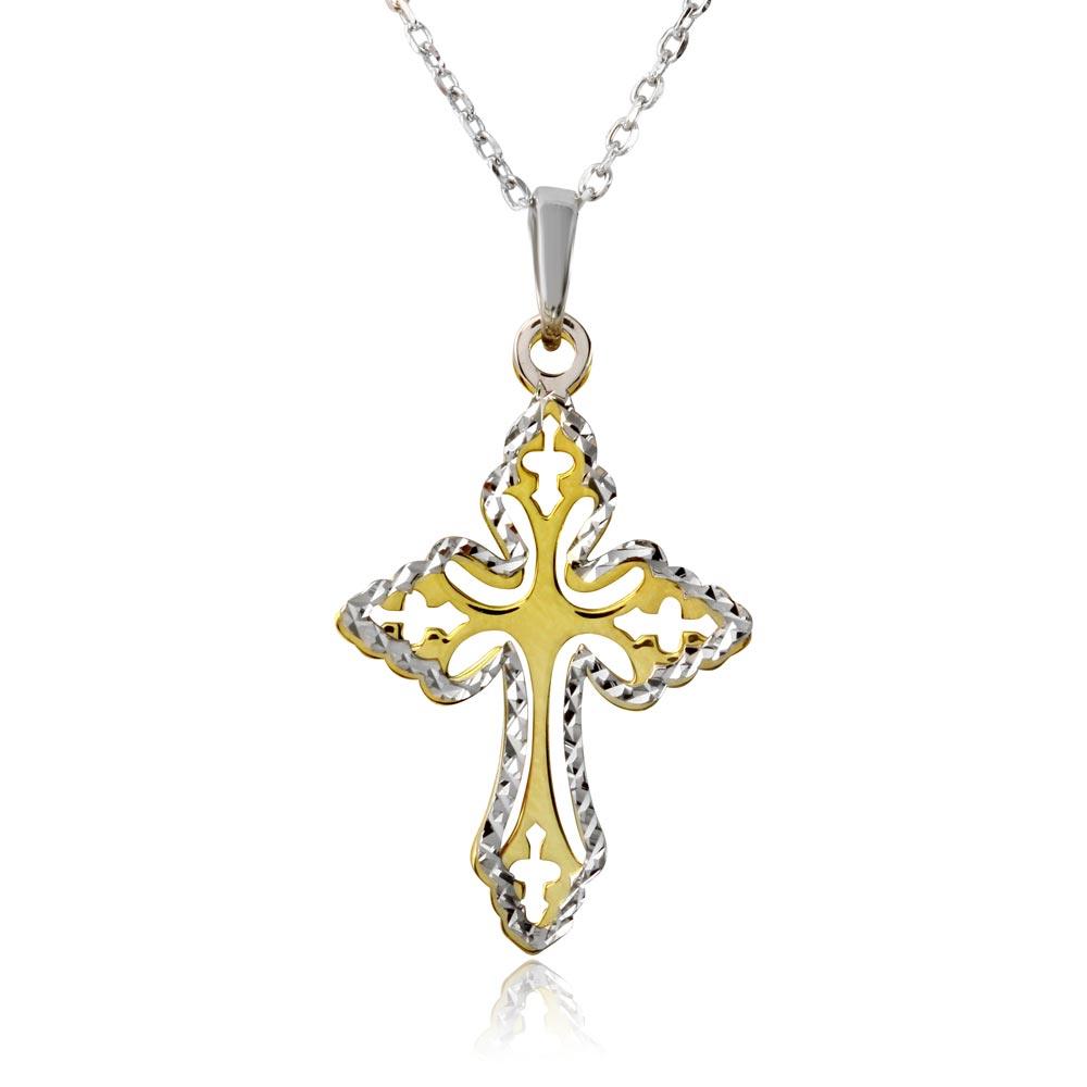 Gold and Rhodium Plated 925 Sterling Silver Double Cross Necklace - SOP00003