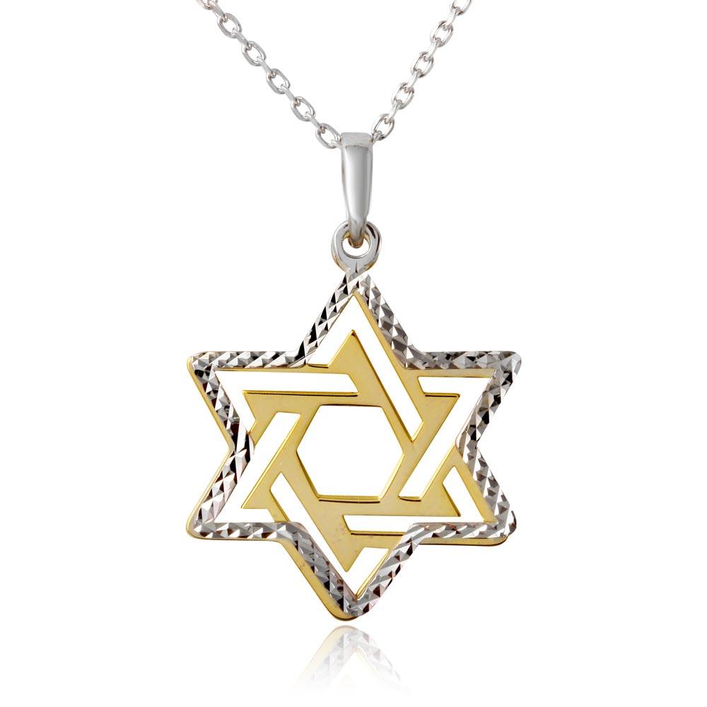 Gold and Rhodium Plated 925 Sterling Silver Star of David Necklace - SOP00007