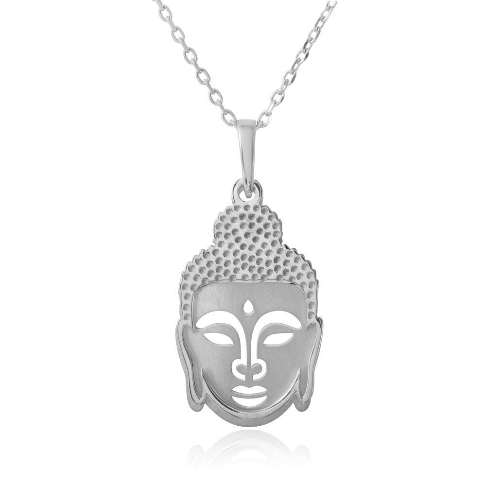 Rhodium Plated 925 Sterling Silver Buddha Pendant Necklace - SOP00010