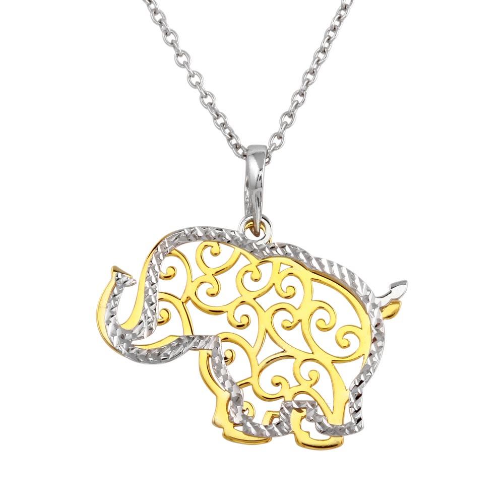 Two-Tone 925 Sterling Silver Rhodium and Gold Plated Elephant Necklace - SOP00015