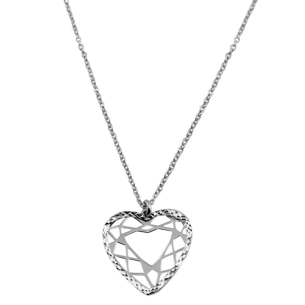 Rhodium Plated 925 Sterling Silver Double Flat Open Heart Pendant - SOP00018