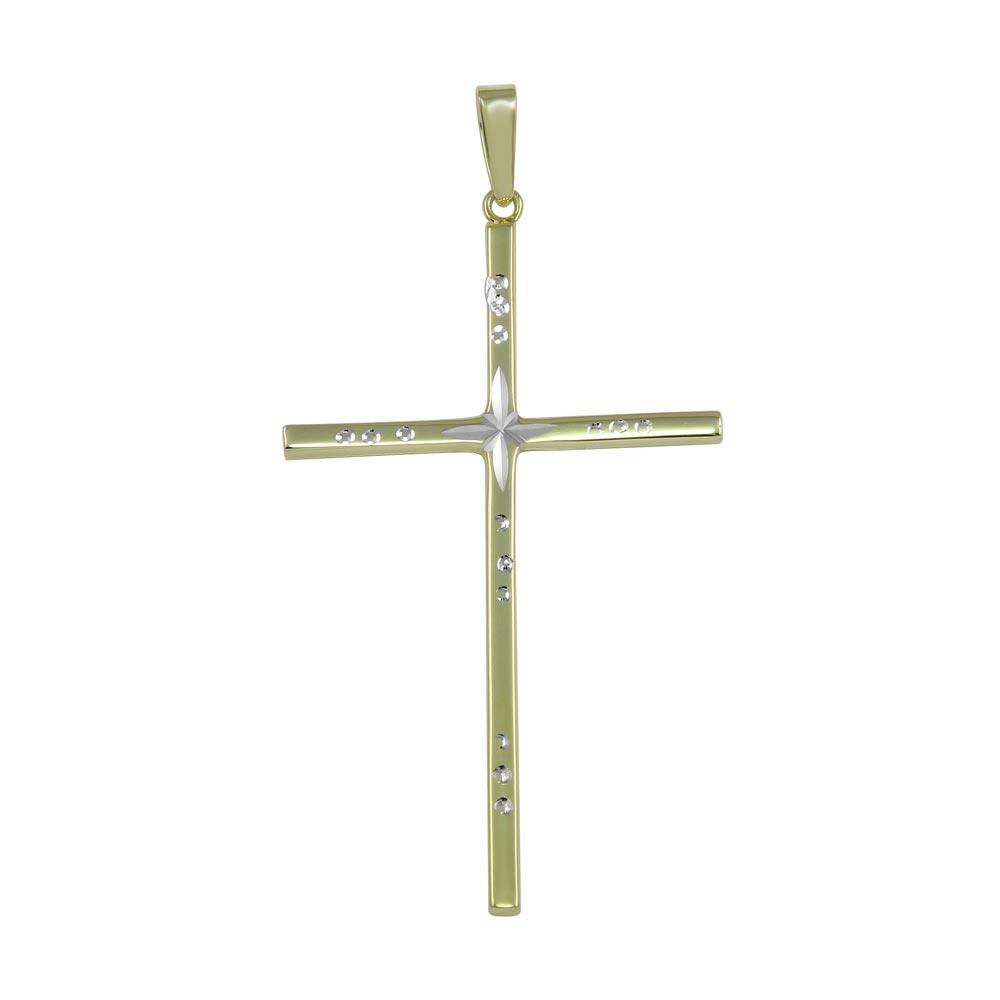 Gold Plated 925 Sterling Silver Engraved Cross Pendant - SOP00022