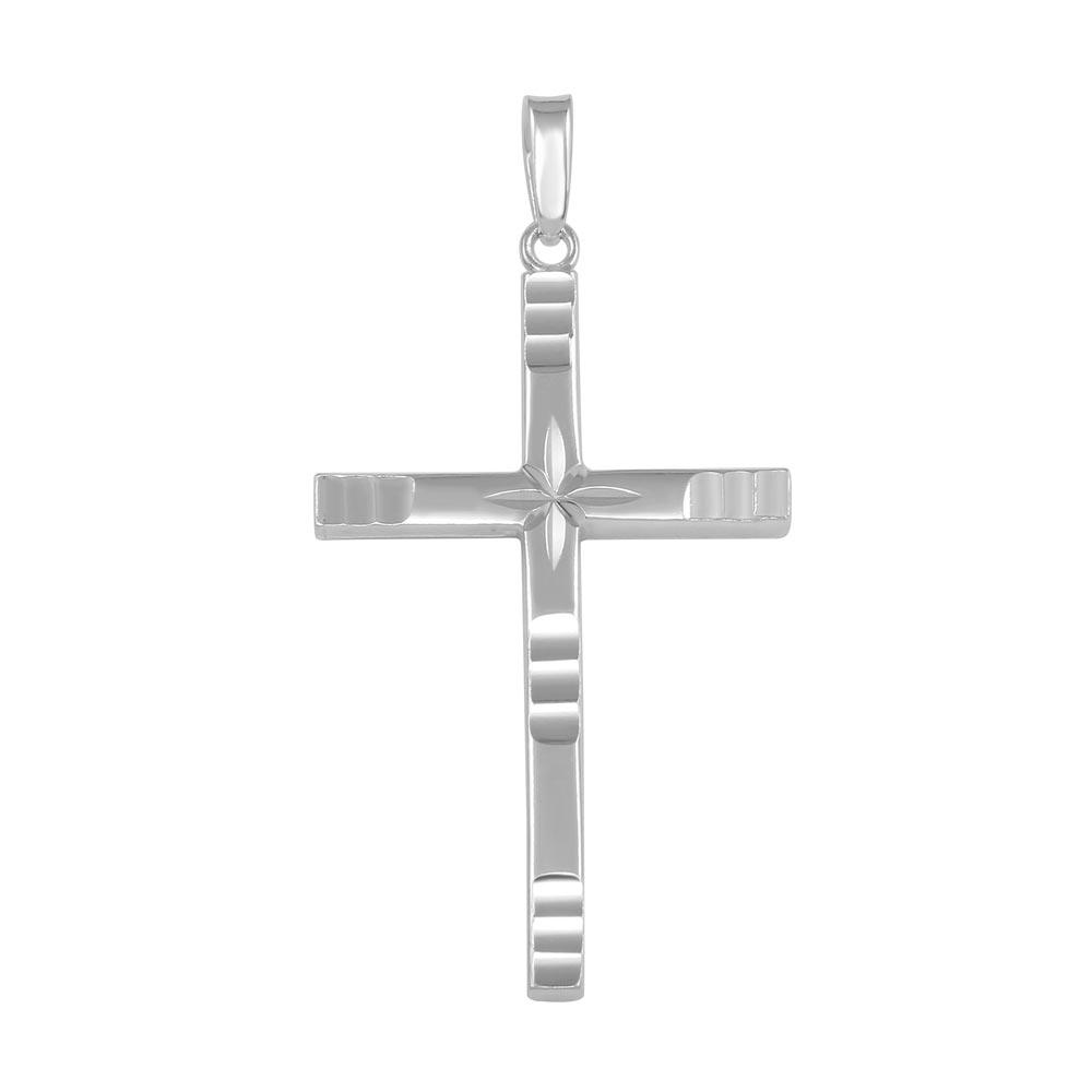 High Polished 925 Sterling Silver Engraved Cross Pendant - SOP00026