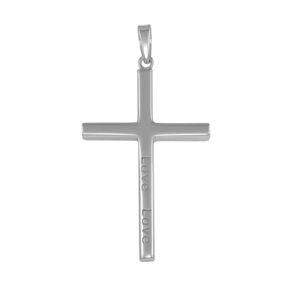 High Polished 925 Sterling Silver Engraved "Love" Cross Pendant - SOP00028