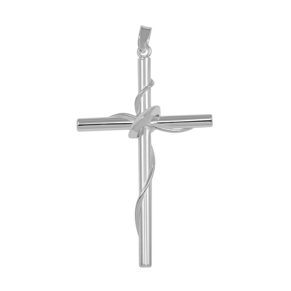 High Polished 925 Sterling Silver Cross in Hoop and Wrapped in Wire Pendant - SOP00030