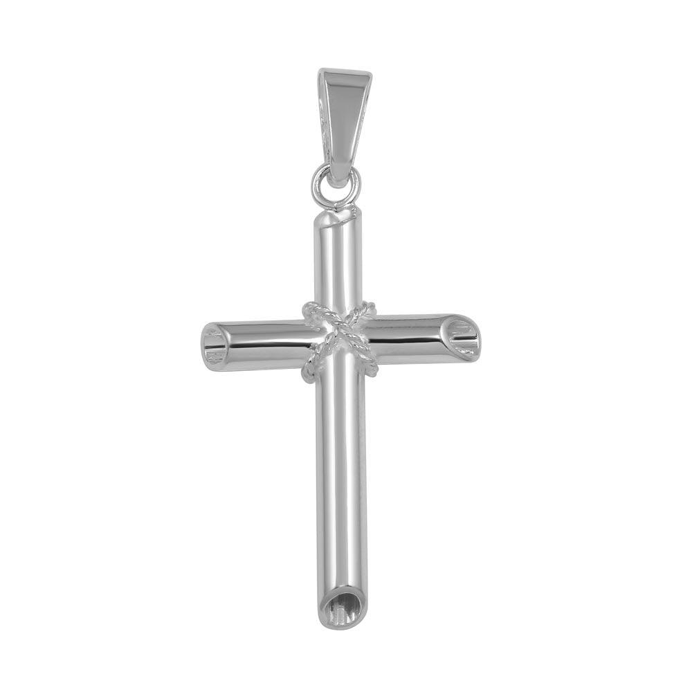 High Polished 925 Sterling Silver Small Rope Hollow Cross Pendant - SOP00031