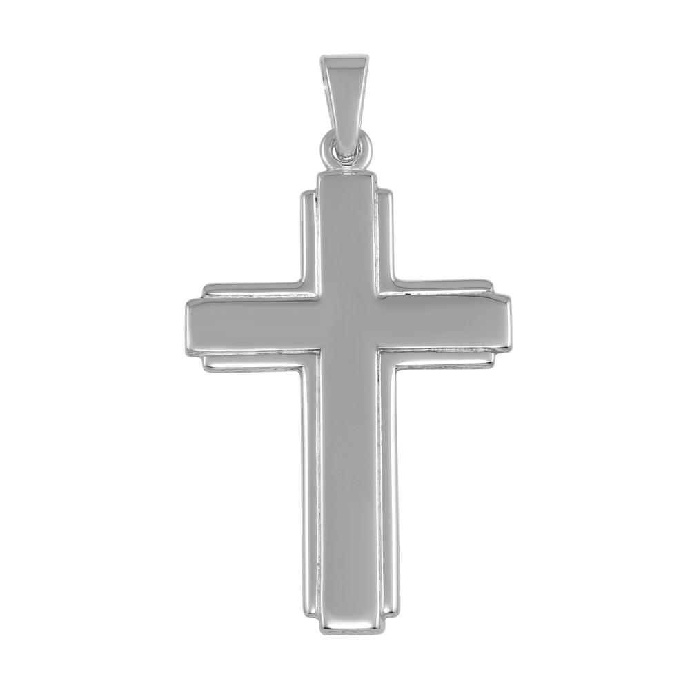 High Polished 925 Sterling Silver Large Flat Cross Pendant - SOP00037