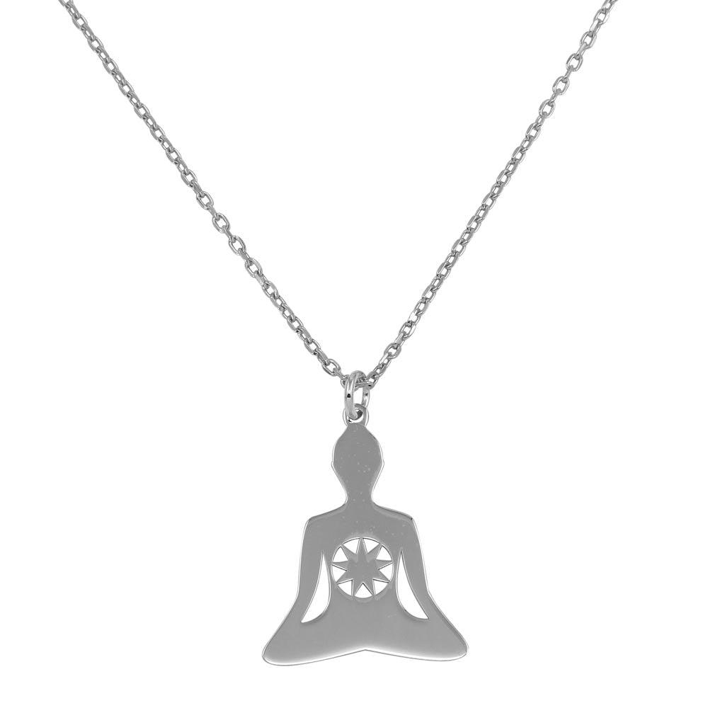 Rhodium Plated 925 Sterling Silver Chakra Symbol Necklace - SOP00050