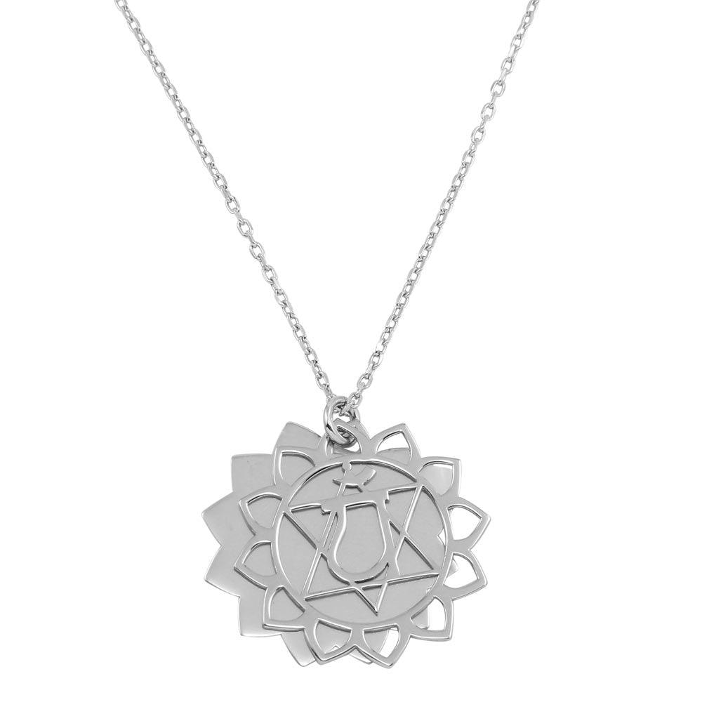 Rhodium Plated 925 Sterling Silver Anahata Chakra Necklace - SOP00051