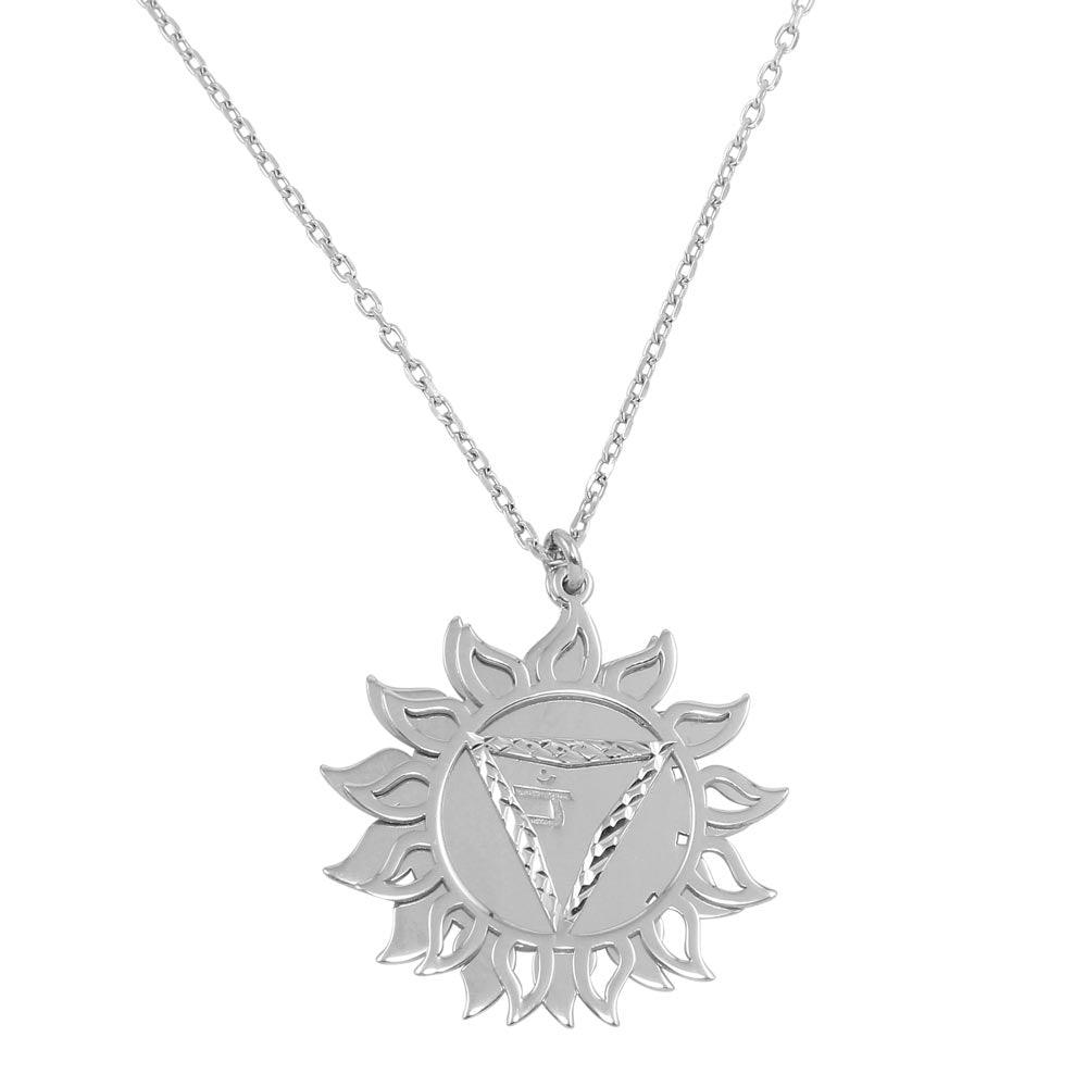 Rhodium Plated 925 Sterling Silver Manipura Chakra Symbol Necklace - SOP00052