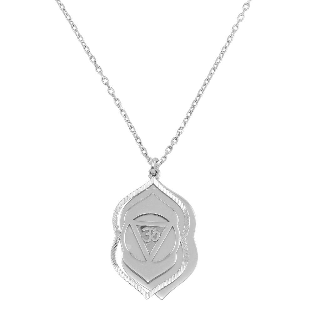 Rhodium Plated 925 Sterling Silver Ajna Chakra Symbol Necklace - SOP00054