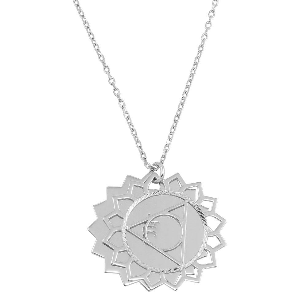 Rhodium Plated 925 Sterling Silver Manipura Chakra Symbol Necklace - SOP00055