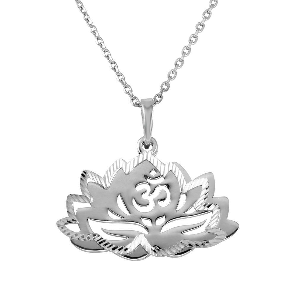 Rhodium Plated 925 Sterling Silver Chakra Lotus Flower Pendant Necklace - SOP00059