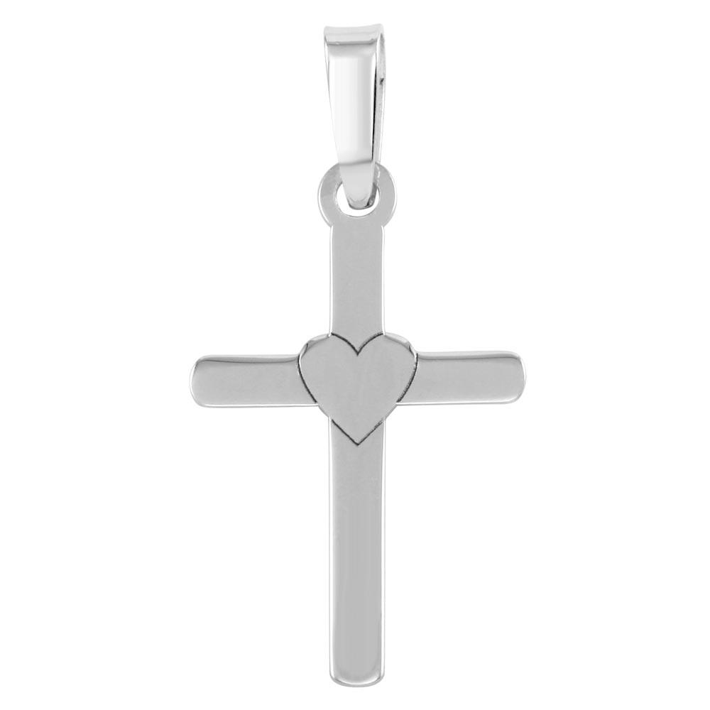 Rhodium Plated 925 Sterling Silver Cross and Heart Pendant - SOP00069