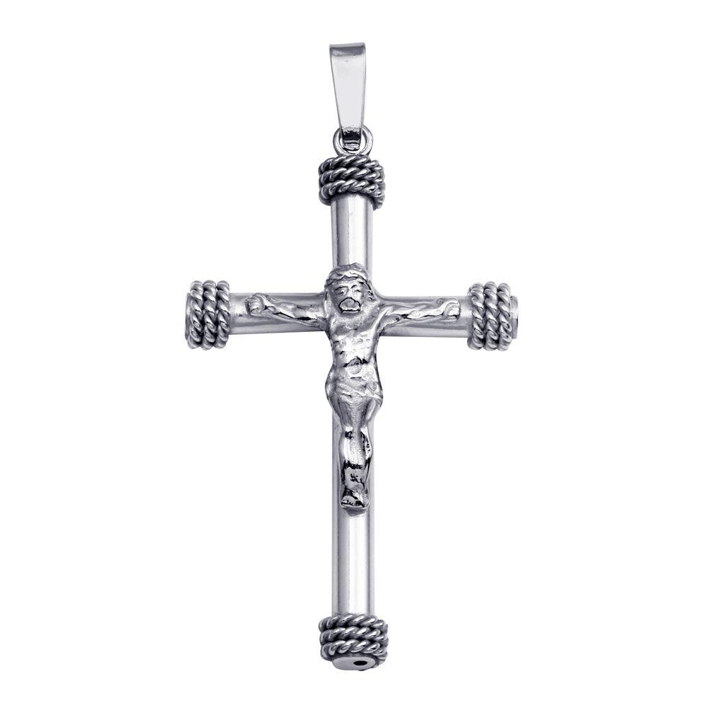 High Polished 925 Sterling Silver Medium Crucifix Pendant - SOP00077