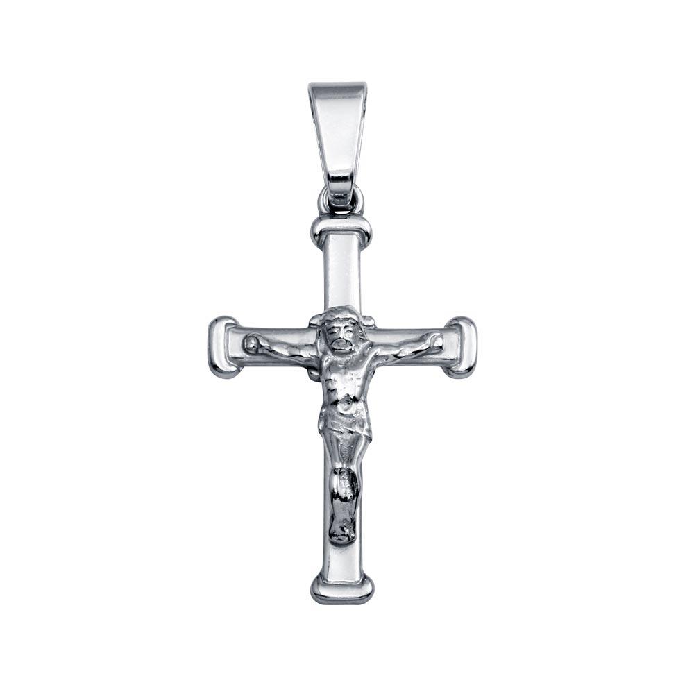 Rhodium Plated 925 Sterling Silver Thin Crucifix Pendant - SOP00081