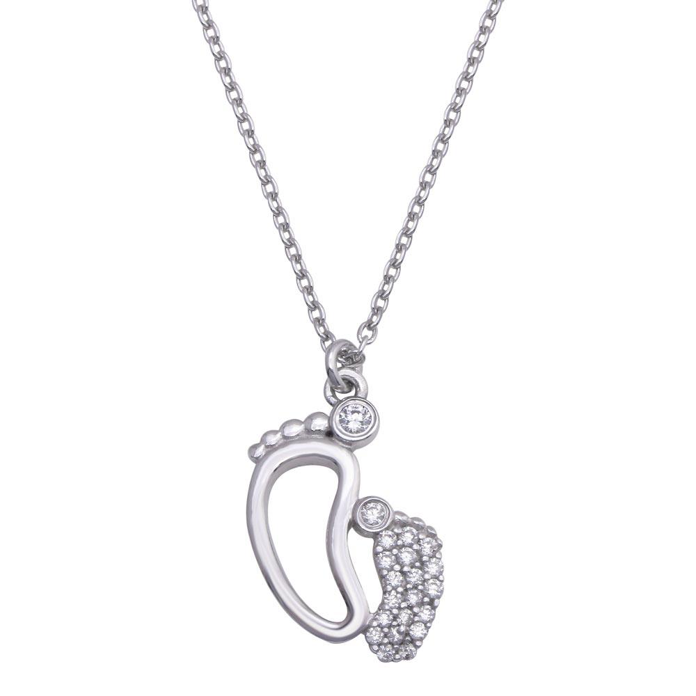 Rhodium Plated 925 Sterling Silver Open Foot Pendant Necklace with CZ - SOP00084