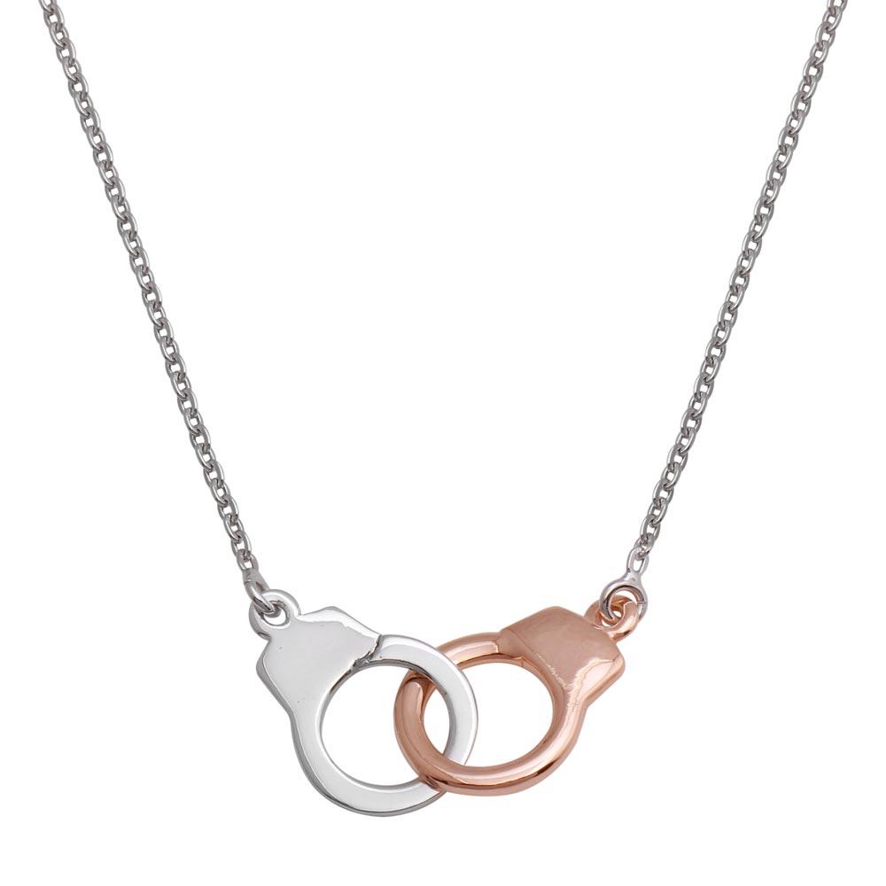 Rhodium Plated 925 Sterling Silver and Rose Gold Plated Handcuff Pendant Necklace - SOP00085