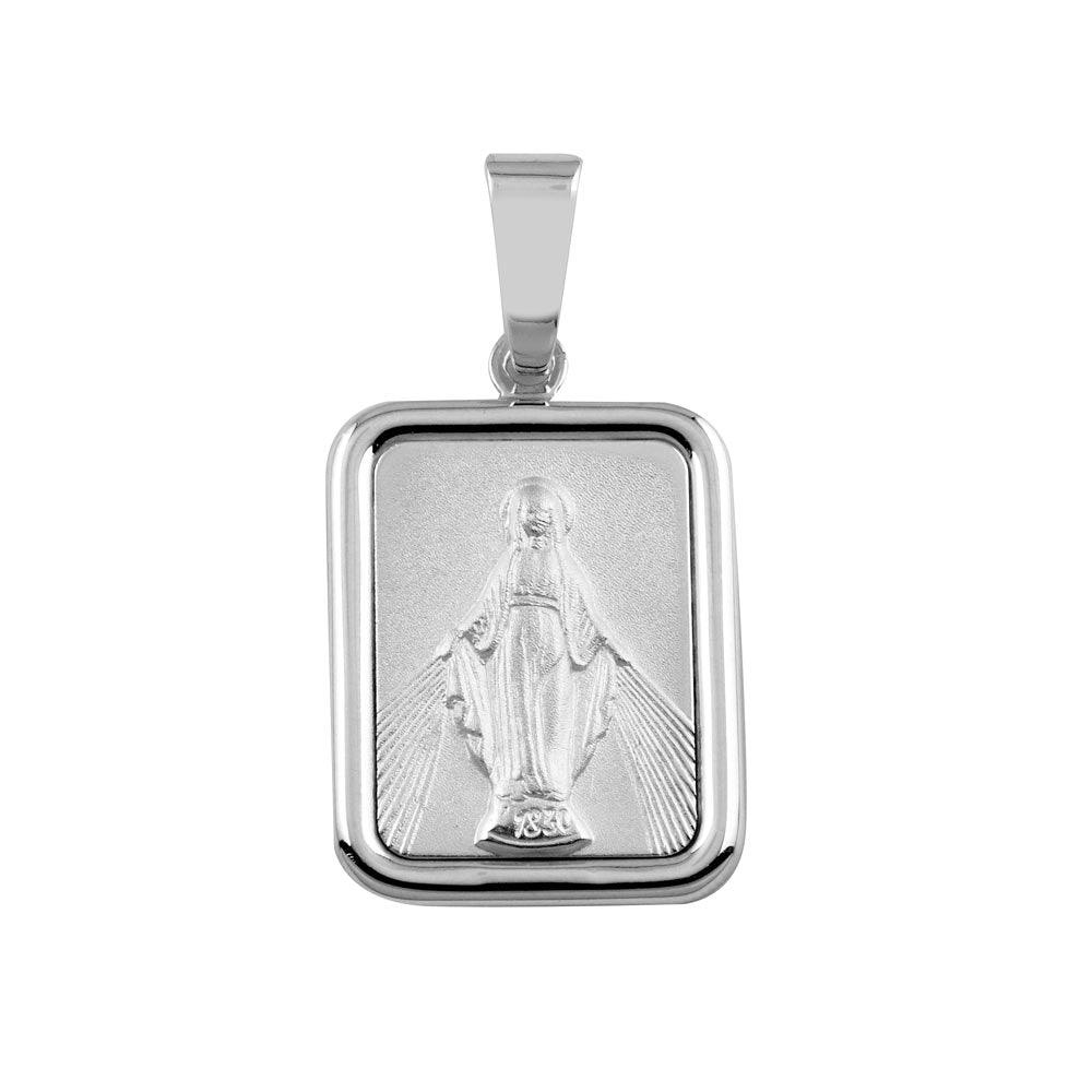 High Polished 925 Sterling Silver Square Mary Medallion Pendant - SOP00092