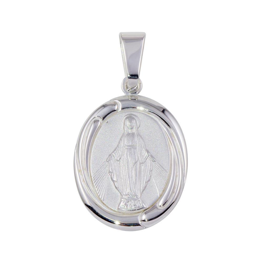 Matte Finish High Polished 925 Sterling Silver Mary Medallion Pendant - SOP00094